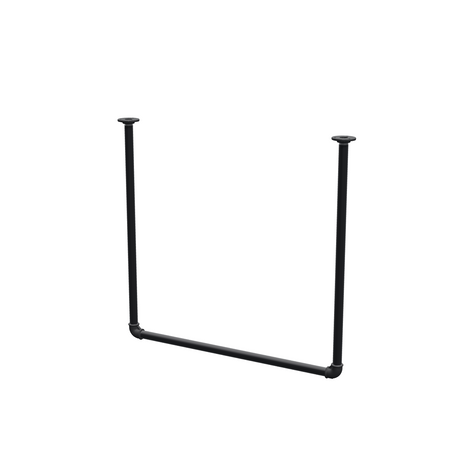 Appendiabiti da soffitto in tubo d'acciaio verniciato nero opaco Ø 27 mm — larghezza 76 cm, altezza sotto il soffitto 72 cm, vista di tre quarti su fondo bianco