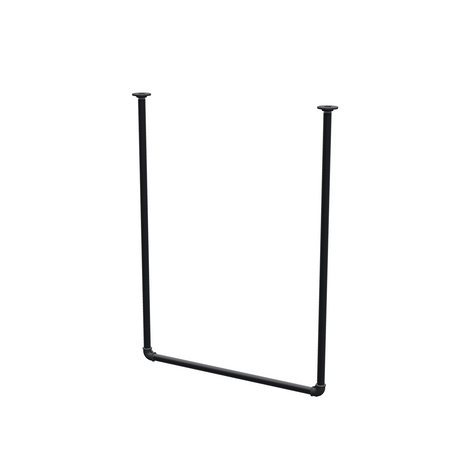 Appendiabiti da soffitto in tubo d'acciaio verniciato nero opaco Ø 27 mm — larghezza 76 cm, altezza sotto il soffitto 102 cm, vista di tre quarti su fondo bianco