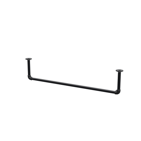 Appendiabiti da soffitto in tubo d'acciaio verniciato nero opaco Ø 27 mm — larghezza 106 cm, altezza sotto il soffitto 22 cm, vista di tre quarti su fondo bianco