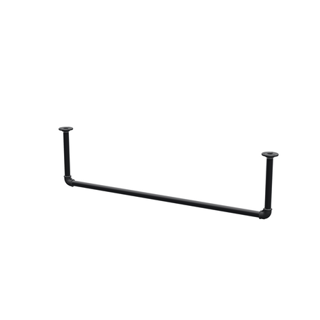 Appendiabiti da soffitto in tubo d'acciaio verniciato nero opaco Ø 27 mm — larghezza 106 cm, altezza sotto il soffitto 27 cm, vista di tre quarti su fondo bianco