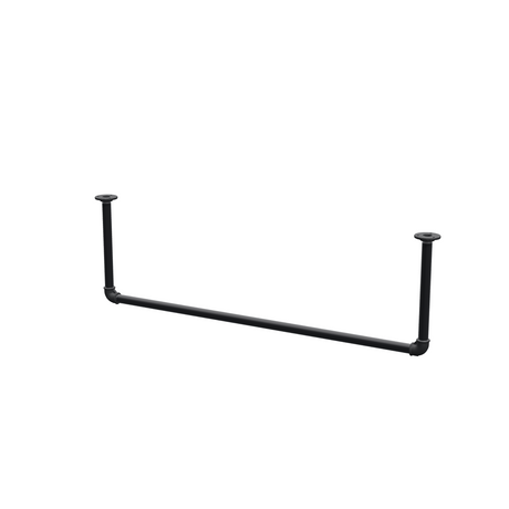 Appendiabiti da soffitto in tubo d'acciaio verniciato nero opaco Ø 27 mm — larghezza 106 cm, altezza sotto il soffitto 32 cm, vista di tre quarti su fondo bianco
