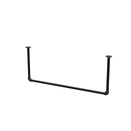 Appendiabiti da soffitto in tubo d'acciaio verniciato nero opaco Ø 27 mm — larghezza 106 cm, altezza sotto il soffitto 42 cm, vista di tre quarti su fondo bianco