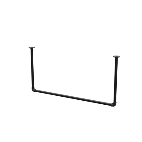 Appendiabiti da soffitto in tubo d'acciaio verniciato nero opaco Ø 27 mm — larghezza 106 cm, altezza sotto il soffitto 52 cm, vista di tre quarti su fondo bianco