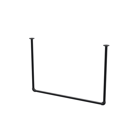 Appendiabiti da soffitto in tubo d'acciaio verniciato nero opaco Ø 27 mm — larghezza 106 cm, altezza sotto il soffitto 72 cm, vista di tre quarti su fondo bianco