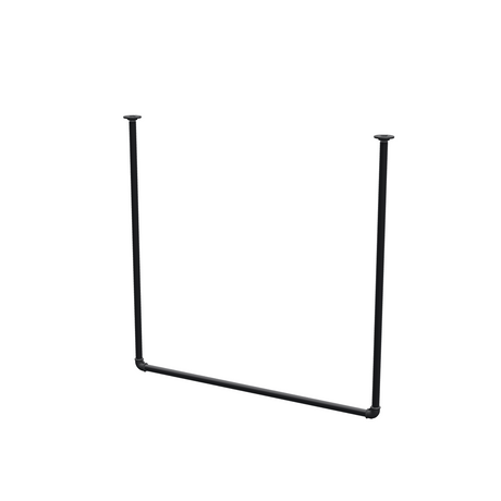 Appendiabiti da soffitto in tubo d'acciaio verniciato nero opaco Ø 27 mm — larghezza 106 cm, altezza sotto il soffitto 102 cm, vista di tre quarti su fondo bianco