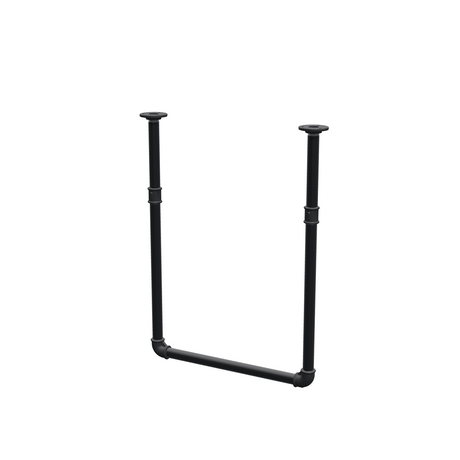 Appendiabiti da soffitto in tubo d'acciaio verniciato nero opaco Ø 27 mm — larghezza 46 cm, altezza sotto il soffitto 63 cm, vista di tre quarti su fondo bianco