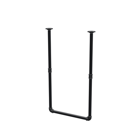 Appendiabiti da soffitto in tubo d'acciaio verniciato nero opaco Ø 27 mm — larghezza 46 cm, altezza sotto il soffitto 83 cm, vista di tre quarti su fondo bianco