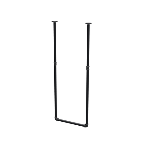 Appendiabiti da soffitto in tubo d'acciaio verniciato nero opaco Ø 27 mm — larghezza 46 cm, altezza sotto il soffitto 123 cm, vista di tre quarti su fondo bianco