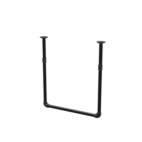 Appendiabiti da soffitto in tubo d'acciaio verniciato nero opaco Ø 27 mm — larghezza 56 cm, altezza sotto il soffitto 63 cm, vista di tre quarti su fondo bianco