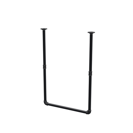 Appendiabiti da soffitto in tubo d'acciaio verniciato nero opaco Ø 27 mm — larghezza 56 cm, altezza sotto il soffitto 83 cm, vista di tre quarti su fondo bianco
