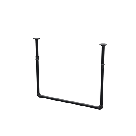 Appendiabiti da soffitto in tubo d'acciaio verniciato nero opaco Ø 27 mm — larghezza 76 cm, altezza sotto il soffitto 63 cm, vista di tre quarti su fondo bianco
