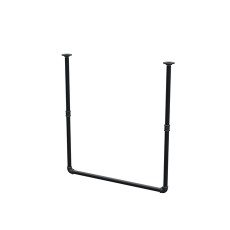 Appendiabiti da soffitto in tubo d'acciaio verniciato nero opaco Ø 27 mm — larghezza 76 cm, altezza sotto il soffitto 83 cm, vista di tre quarti su fondo bianco