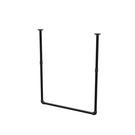 Appendiabiti da soffitto in tubo d'acciaio verniciato nero opaco Ø 27 mm — larghezza 76 cm, altezza sotto il soffitto 93 cm, vista di tre quarti su fondo bianco