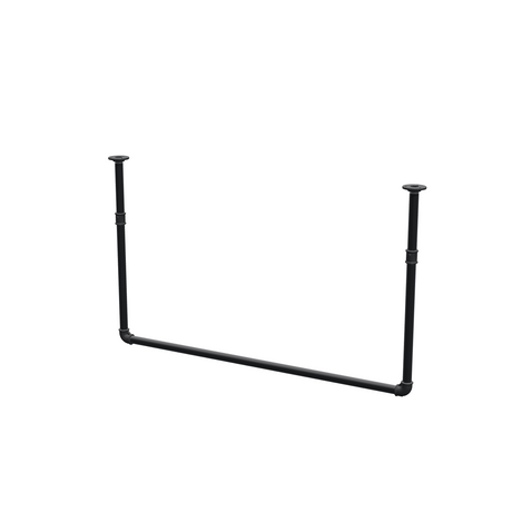 Appendiabiti da soffitto in tubo d'acciaio verniciato nero opaco Ø 27 mm — larghezza 106 cm, altezza sotto il soffitto 63 cm, vista di tre quarti su fondo bianco