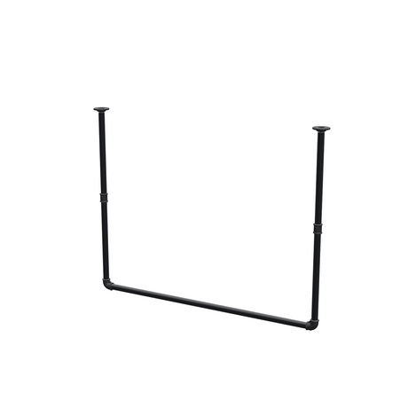Appendiabiti da soffitto in tubo d'acciaio verniciato nero opaco Ø 27 mm — larghezza 106 cm, altezza sotto il soffitto 83 cm, vista di tre quarti su fondo bianco
