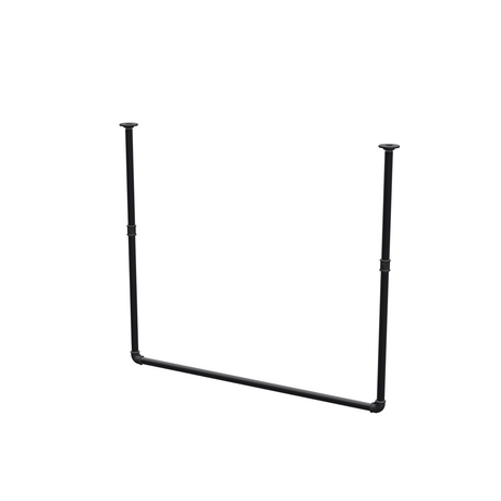 Appendiabiti da soffitto in tubo d'acciaio verniciato nero opaco Ø 27 mm — larghezza 106 cm, altezza sotto il soffitto 93 cm, vista di tre quarti su fondo bianco