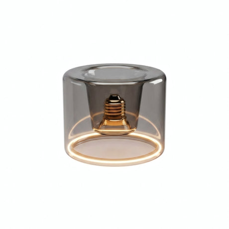 Lampadina LED donut E27 in vetro fumé, Ø 120 mm, accesa, anello luminoso caldo, sfondo bianco