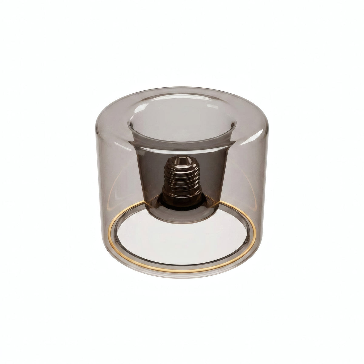 Lampadina LED donut E27 in vetro fumé, Ø 120 mm, spenta, attacco E27 incassato visibile, sfondo bianco