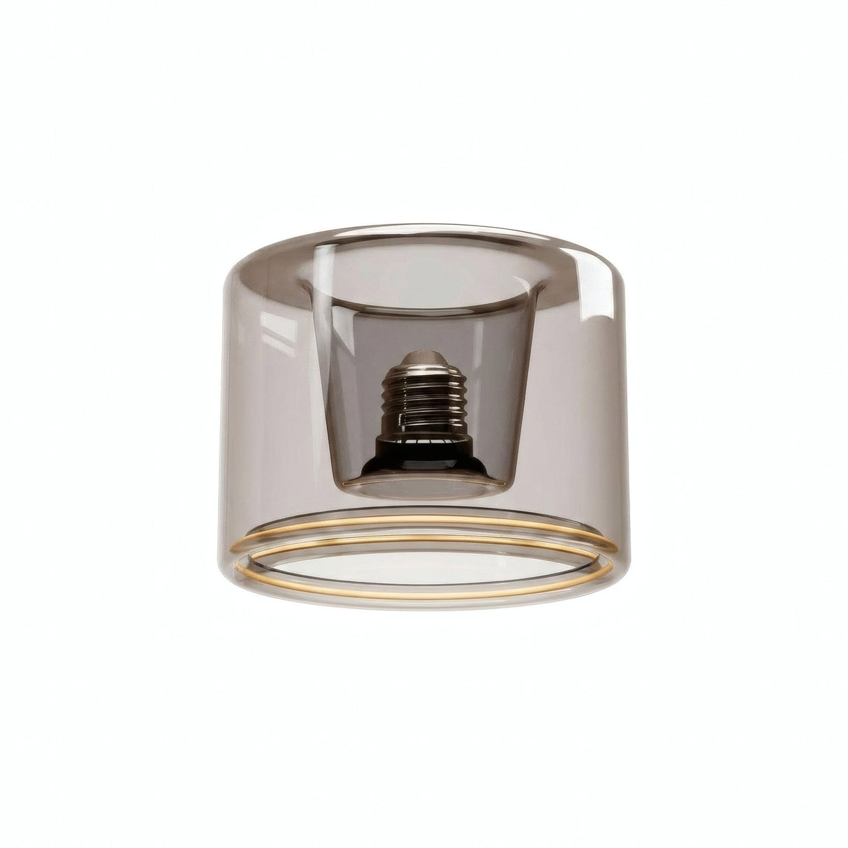 Lampadina LED donut E27 in vetro fumé, Ø 120 mm, vista di tre quarti, sfondo bianco