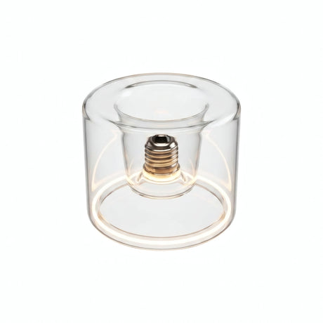 Lampadina LED donut E27 in vetro trasparente, Ø 120 mm, accesa, anello luminoso caldo, sfondo bianco