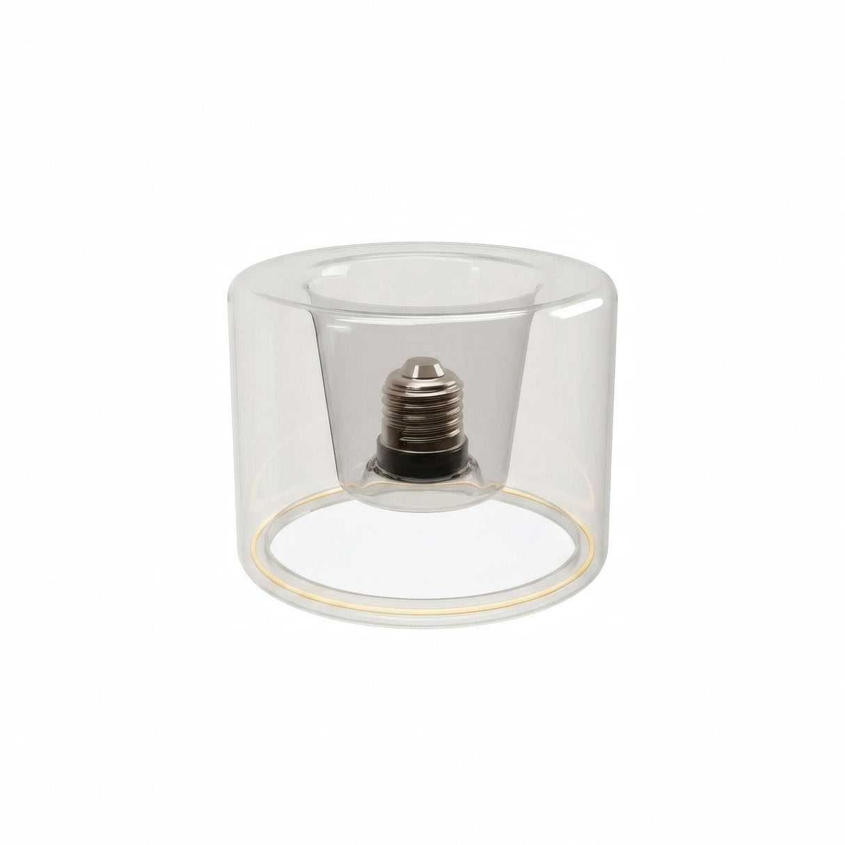 Lampadina LED donut E27 in vetro trasparente, Ø 120 mm, spenta, attacco E27 incassato visibile, sfondo bianco