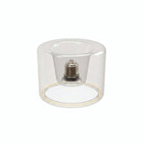 Lampadina LED donut E27 in vetro trasparente, Ø 120 mm, vista di tre quarti, sfondo bianco