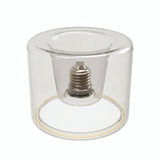 Lampadina LED donut E27 in vetro trasparente, Ø 120 mm, vista leggermente dall'alto, sfondo bianco