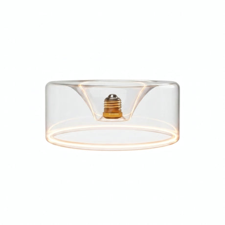 Lampadina LED donut E27 in vetro trasparente, Ø 195 mm, accesa, anello luminoso caldo, sfondo bianco