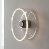 Lampadina LED donut E27 in vetro trasparente, Ø 195 mm, come applique con un alone di luce calda
