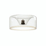 Lampadina LED donut E27 in vetro trasparente, Ø 195 mm, vista di tre quarti, sfondo bianco
