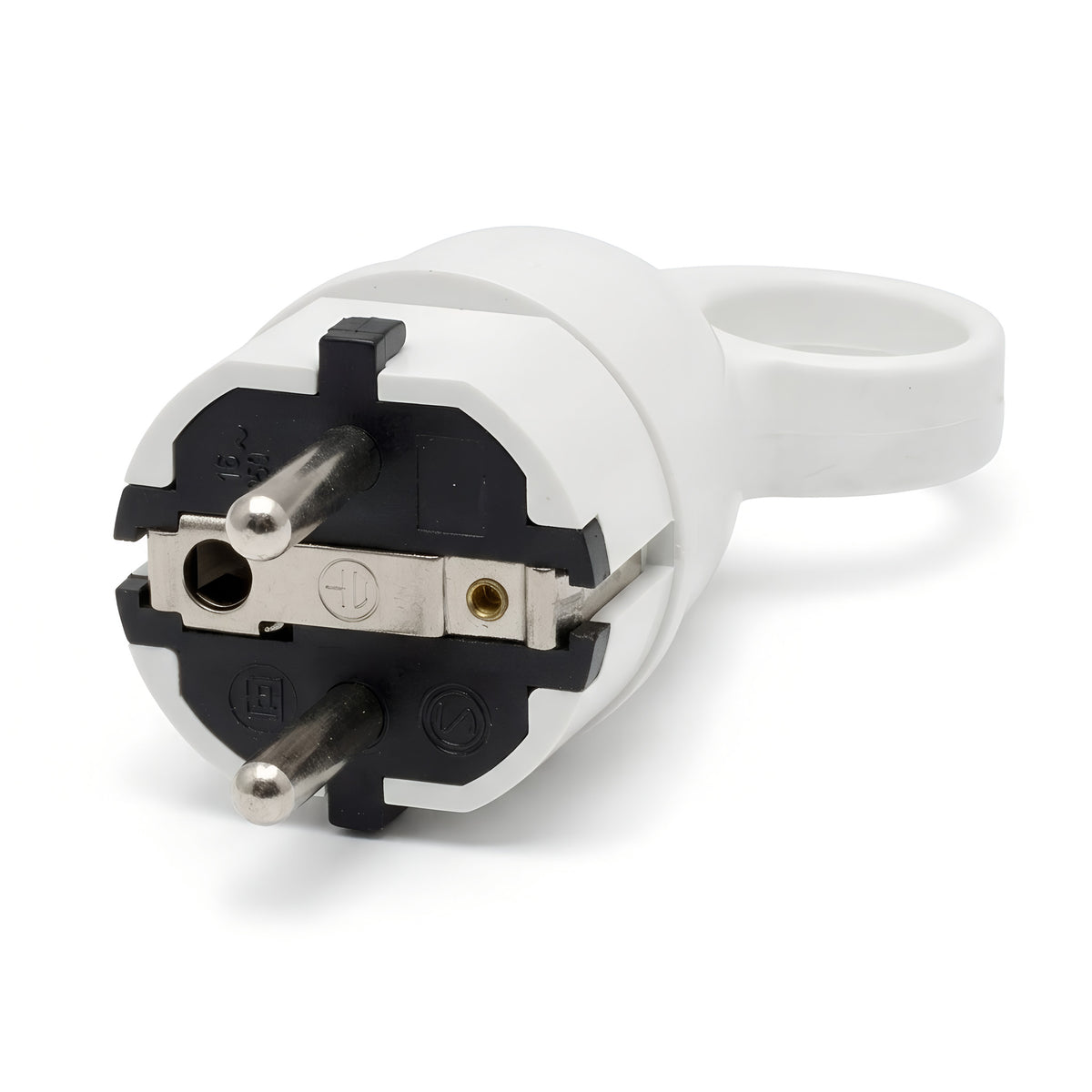 Spina maschio Schuko con anello estrattore — Bianco
