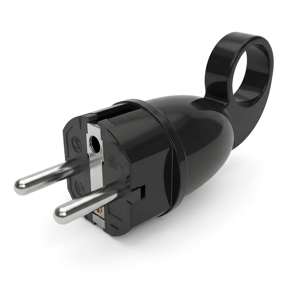 Spina maschio Schuko con anello estrattore — Nero