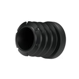 Tappo a lamelle nero per raccordo femmina 1/2″ 15x21, vista dal basso: corpo cavo e lamelle