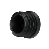 Tappo a lamelle nero per raccordo femmina 1″ 26x34, vista dal basso: corpo cavo e lamelle