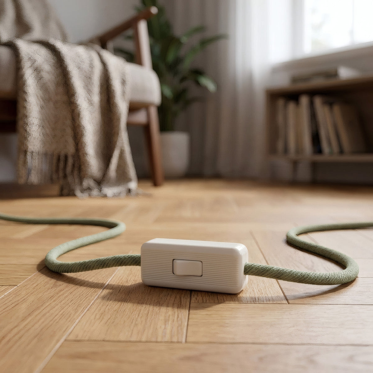 Interruttore unipolare a bilanciere da cavo per lampada — Bianco