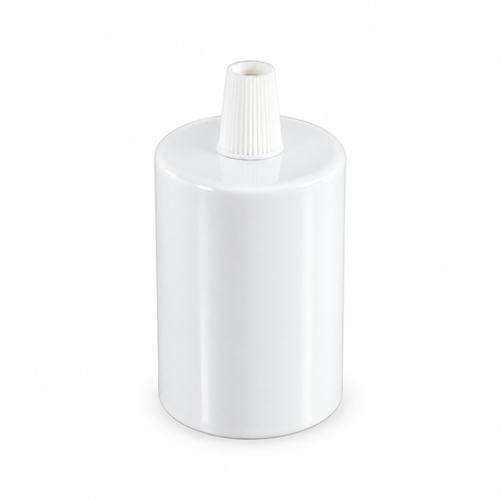 Kit portalampada E27 cilindrico in metallo — serracavo conico in plastica — bianco lucido — vista 1