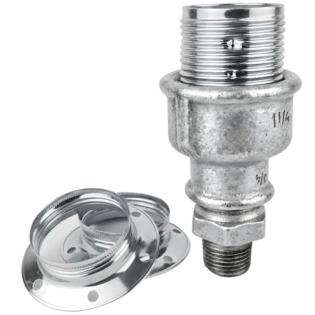 Kit portalampada E27 in metallo lucido color argento su raccordo 1/2'' (15x21mm) maschio in ghisa zincata