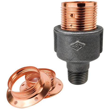 Kit portalampada E27 in metallo lucido color rame su raccordo 1/2'' (15x21mm) maschio in ghisa nera economica