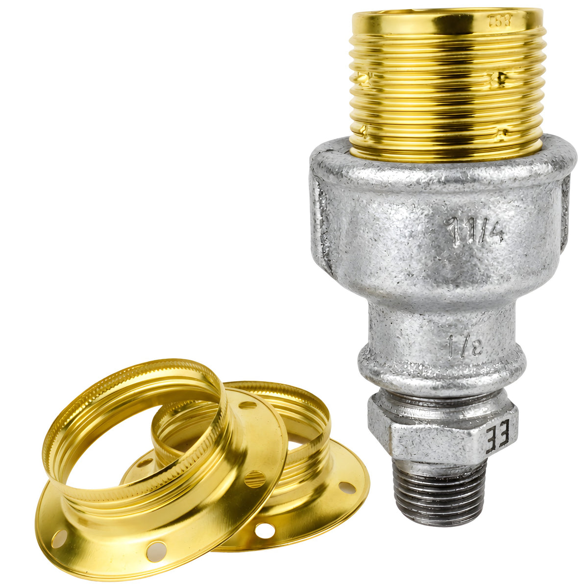 Kit portalampada E27 in metallo lucido color ottone su raccordo 1/2'' (15x21mm) maschio in ghisa zincata