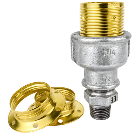 Kit portalampada E27 in metallo lucido color ottone su raccordo 1/2'' (15x21mm) maschio in ghisa zincata