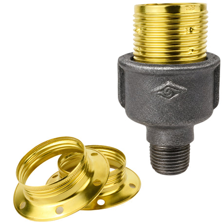 Kit portalampada E27 in metallo lucido color ottone su raccordo 1/2'' (15x21mm) maschio in ghisa nera economica
