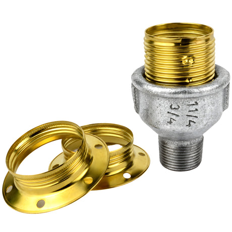 Kit portalampada E27 in metallo lucido color ottone su raccordo maschio in ghisa zincata