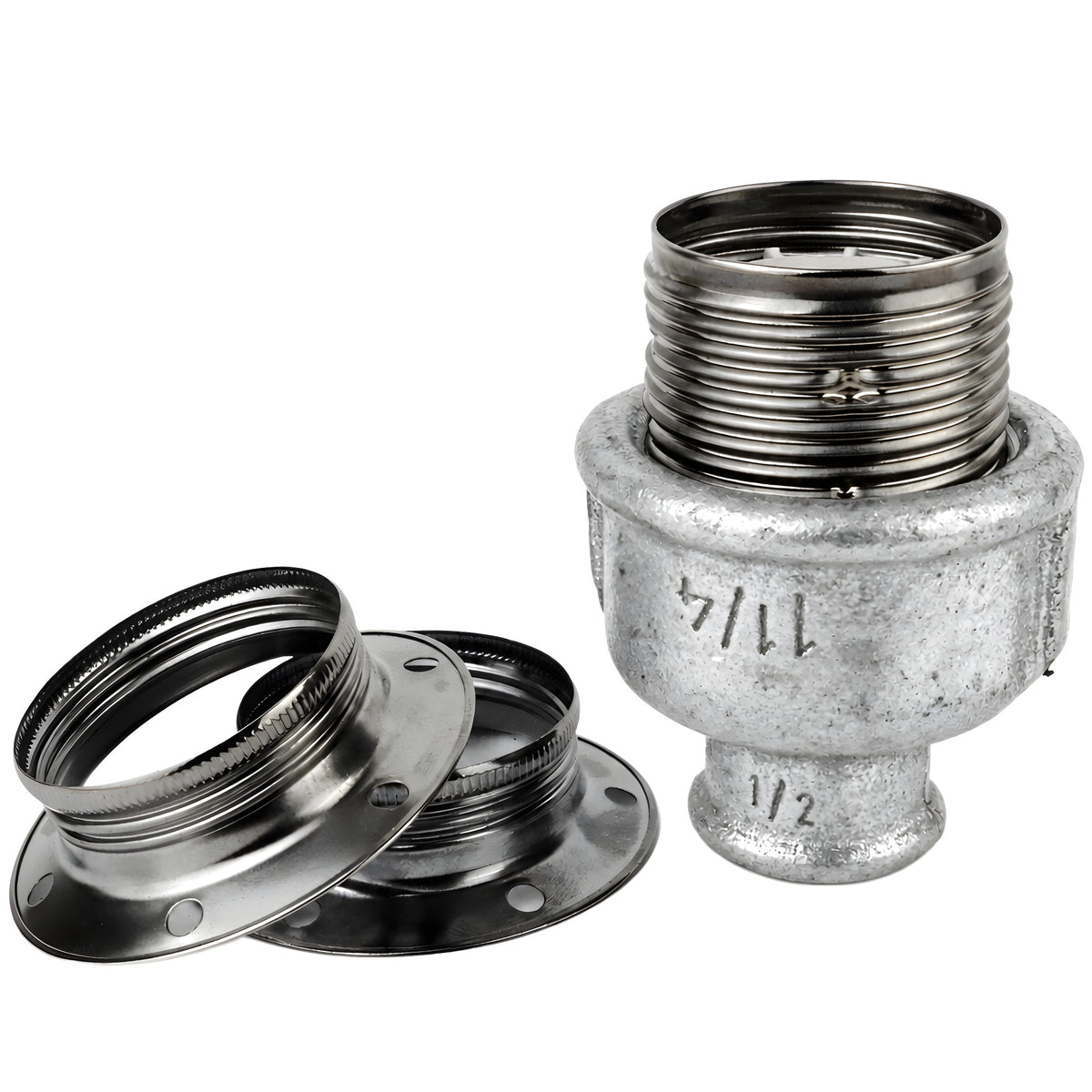 Kit portalampada E27 in metallo lucido nero su raccordo 1/2'' (15x21mm) femmina in ghisa zincata