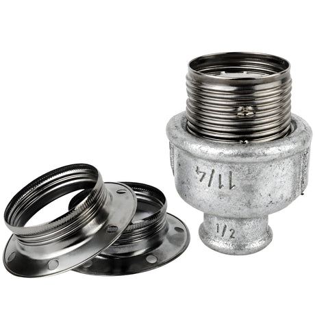Kit portalampada E27 in metallo lucido nero su raccordo 1/2'' (15x21mm) femmina in ghisa zincata