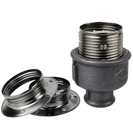 Kit portalampada E27 in metallo lucido nero su raccordo 1/2'' (15x21mm) femmina in ghisa nera economica