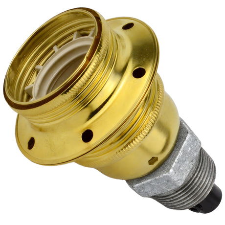 Kit portalampada E27 in metallo lucido color ottone su raccordo maschio in ghisa zincata