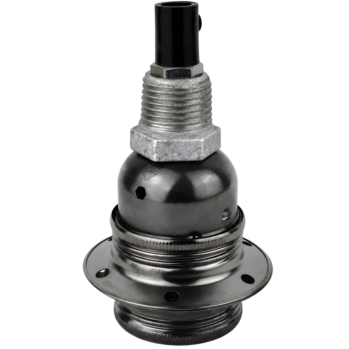Kit portalampada E27 in metallo lucido nero su raccordo 1/2'' (15x21mm) maschio in ghisa zincata