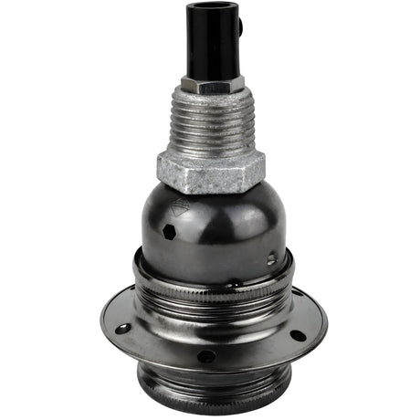 Kit portalampada E27 in metallo lucido nero su raccordo 1/2'' (15x21mm) maschio in ghisa zincata