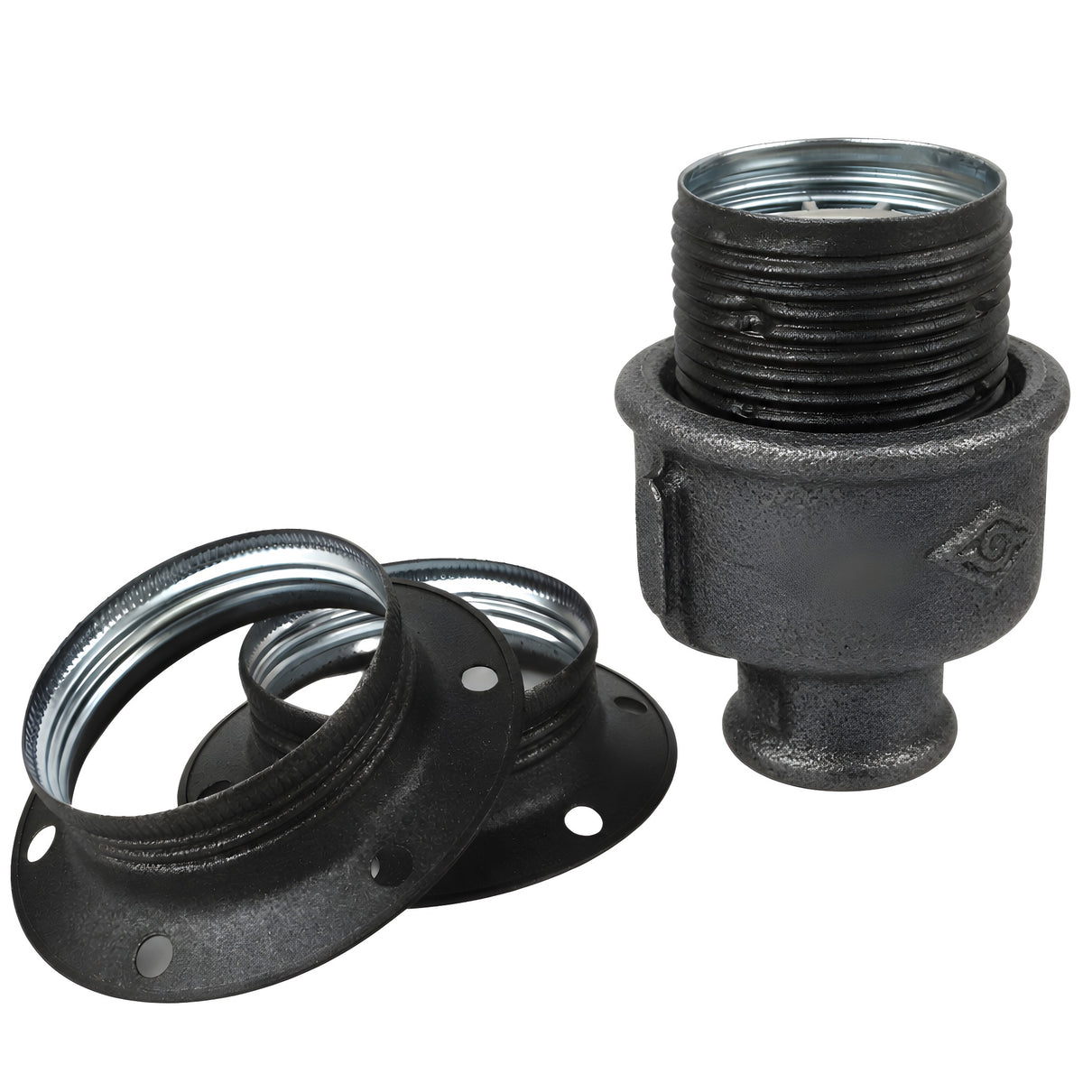 Kit portalampada E27 in metallo opaco grigio su raccordo 1/2'' (15x21mm) femmina in ghisa nera economica