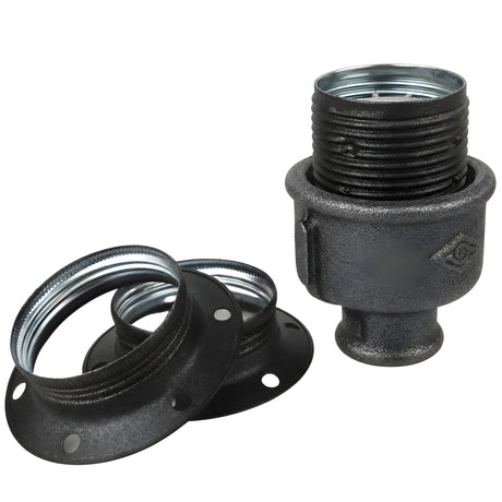 Kit portalampada E27 in metallo opaco grigio su raccordo 1/2'' (15x21mm) femmina in ghisa nera economica